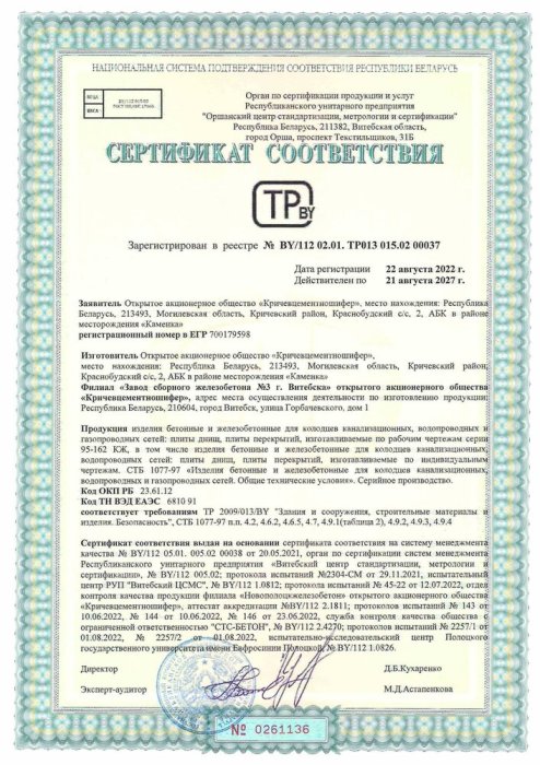 Сертификат на Изделия колодцев